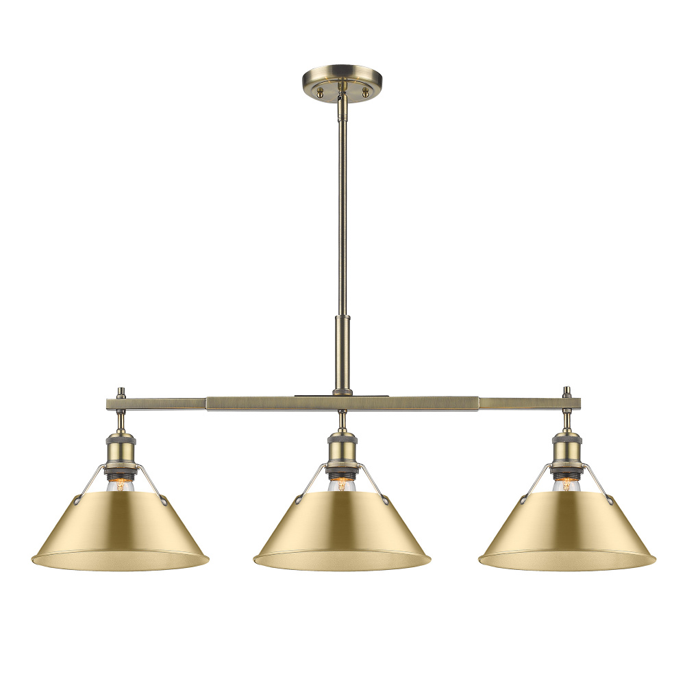 Yep by Golden Lighting Orwell 3-light Island Light in Aged Brass and Brushed Champagne Brass shade